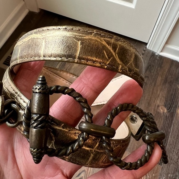 Genuine leather vintage Gold Low Slung Belt Bronze tone accents Size medium main image 10
